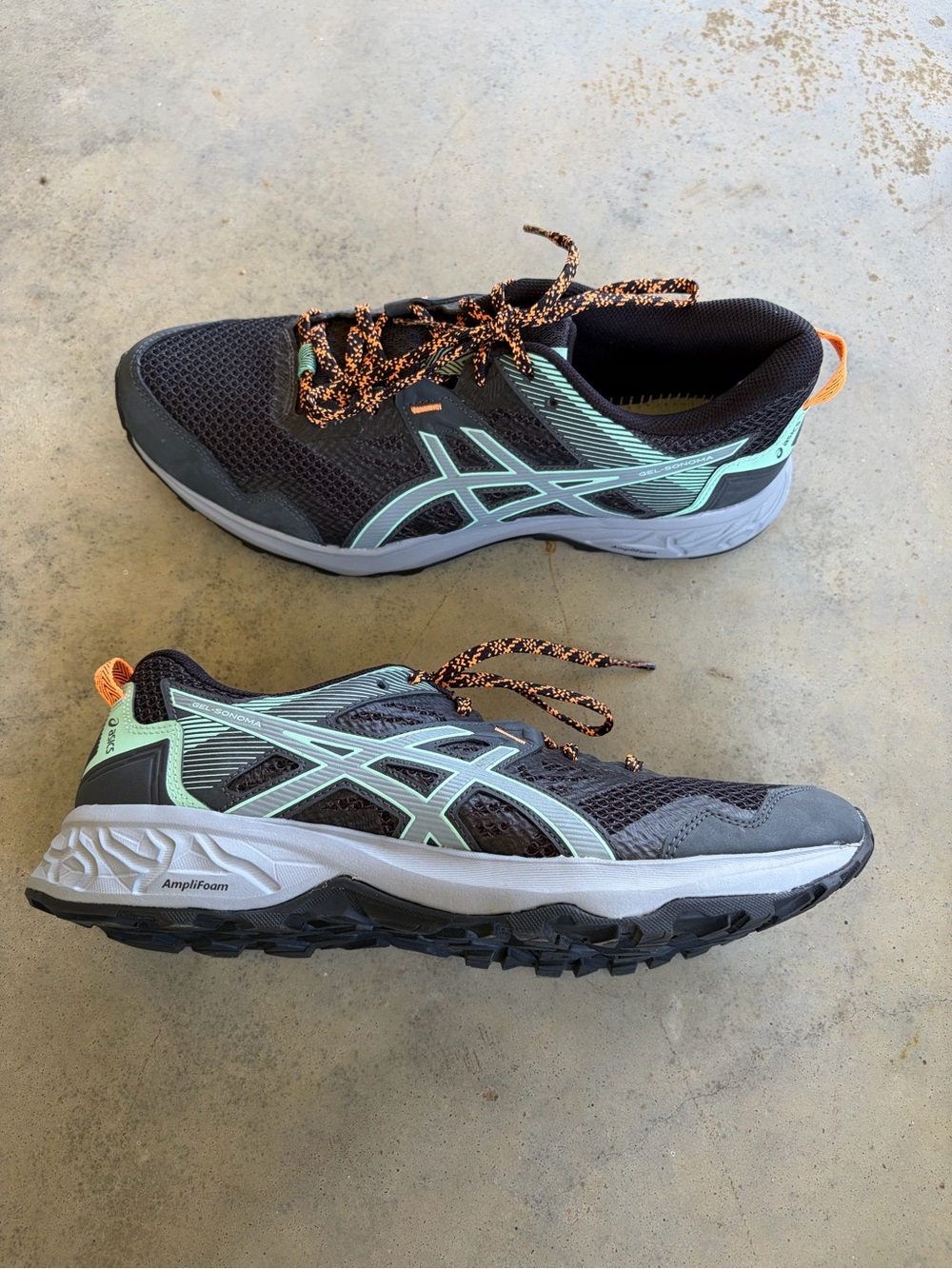 ASICS Women’s 11 Gel-Sonoma 5 Trail Running shoe grey/mint/orange missing insole